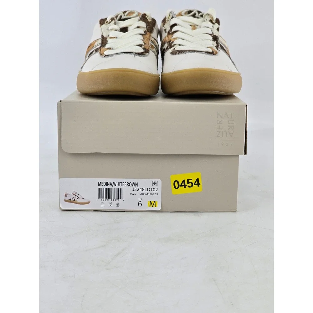 Naturalizer Medina Sneakers Womens Size 6 White Brown Animal Print - New